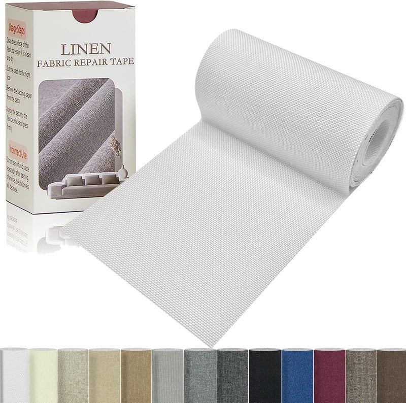 Gheeidau Linen Repair Tape 4x70 Inch Self-Adhesive Couch Patch Repair Fabric Patch for Furniture,Sofas,Cushion,Chairs,Bags,Linen Goods(White) - Image 1